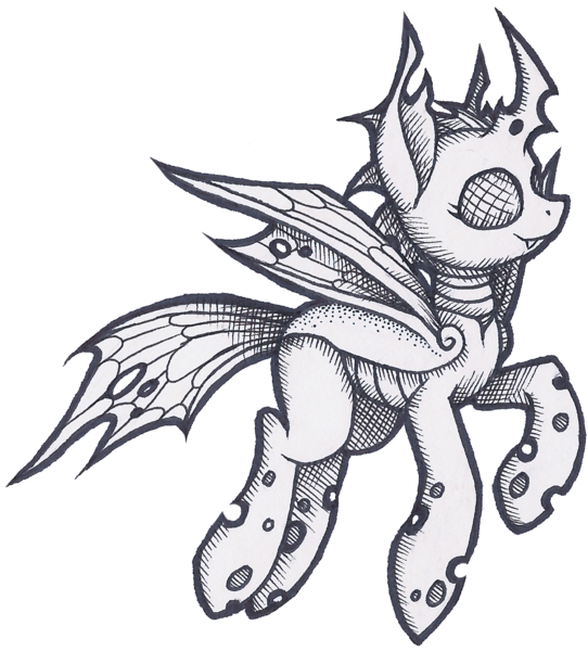 Size: 1063x1177 | Tagged: safe, artist:wingedwolf94, deleted from derpibooru, derpibooru import, changeling, monochrome, simple background, solo, transparent background