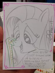 Size: 852x1136 | Tagged: artist:andypriceart, biting, derpibooru import, fluttershy, open mouth, safe, smiling, snake, solo, this will end in tears and/or death, traditional art