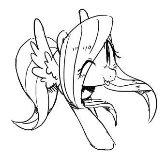 Size: 345x322 | Tagged: safe, artist:30clock, derpibooru import, fluttershy, monochrome, pixiv, solo, tongue out, wink