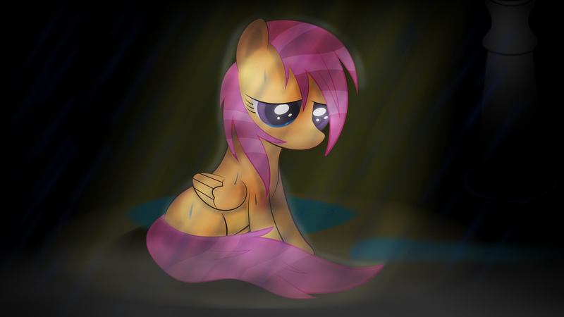 Size: 1920x1080 | Tagged: abandoned, alone, artist:izeer, derpibooru import, mud, night, orphan, puddle, rain, sad, safe, scootalone, scootaloo, scootasad, solo, spotlight