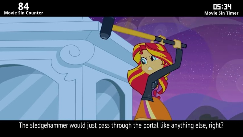 Size: 1136x640 | Tagged: safe, derpibooru import, sunset shimmer, cinemare sins, equestria girls, drama bait, equestria girls drama, incoming drama, sledgehammer