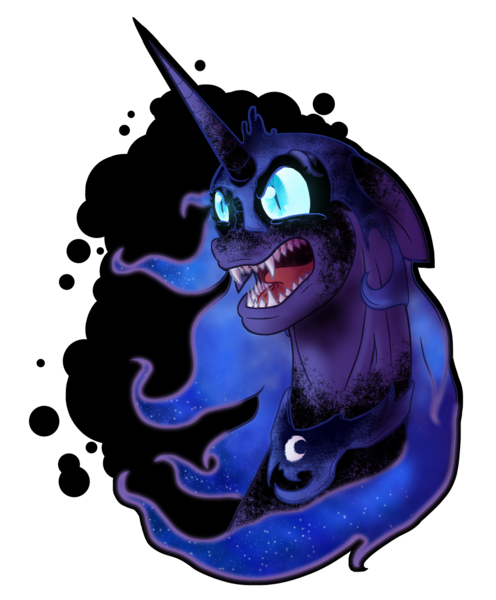 Size: 964x1165 | Tagged: artist:thegrumpyturtle, derpibooru import, fangs, floppy ears, growling, nightmare luna, nightmare moon, open mouth, princess luna, semi-grimdark, sharp teeth, solo