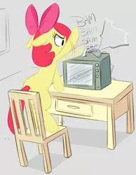 Size: 556x716 | Tagged: apple bloom, artist:adequality, derpibooru import, percussive maintenance, safe, solo, television