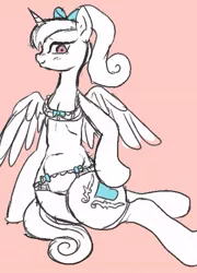 Size: 429x595 | Tagged: anthro, artist:susu, bra, bra on pony, breasts, cleavage, clothes, derpibooru import, female, frilly underwear, panties, princess cadance, ribbon, simple background, solo, suggestive, underwear