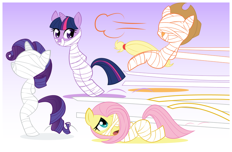 Size: 1754x1150 | Tagged: applejack, artist:brayburnman, bondage, derpibooru import, fluttershy, mummification, rarity, suggestive, twilight sparkle