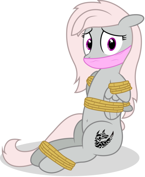 Size: 5414x6600 | Tagged: absurd resolution, artist:stillfire, belly button, bondage, bound, bound wings, cloth gag, derpibooru import, female, floppy ears, gag, looking at you, nervous, oc, oc:violet, questionable, scared, simple background, sitting, solo, solo female, transparent background, unofficial characters only, vector, wide eyes