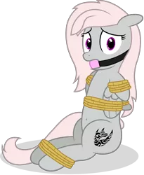 Size: 5414x6600 | Tagged: suggestive, artist:stillfire, derpibooru import, edit, oc, oc:violet, unofficial characters only, pegasus, pony, absurd resolution, ballgag, belly button, bondage, bound, bound wings, female, floppy ears, frown, gag, looking at you, nervous, rope, simple background, sitting, solo, solo female, tied up, transparent background, vector, wide eyes