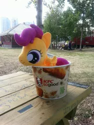 Size: 2448x3264 | Tagged: artist:onlyfactory, bootleg, derpibooru import, irl, kfc, photo, plushie, safe, scootachicken, scootaloo, solo