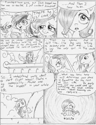 Size: 961x1251 | Tagged: safe, artist:joelashimself, derpibooru import, fluttershy, gilda, rainbow dash, oc, oc:high commander sunstripe, gryphon, comic, flashback, monochrome, the forgotten element, younger