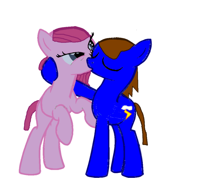 Size: 950x841 | Tagged: safe, artist:scout25, derpibooru import, pinkie pie, oc, oc:vecin denis 2, ponified, 1000 hours in ms paint, canon x oc, female, kissing, male, ms paint, pinkamena diane pie, shipping, straight