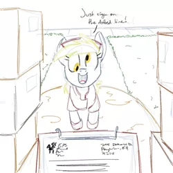 Size: 700x700 | Tagged: safe, artist:goat train, deleted from derpibooru, derpibooru import, derpy hooves, pegasus, pony, boxes, clipboard, delivery, female, mail, mailmare, mare, open mouth, package, sketch, smiling