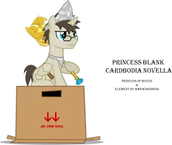 Size: 2572x2166 | Tagged: safe, artist:zacatron94, derpibooru import, oc, oc:blank novel, unofficial characters only, alicorn, pony, cardboard box, high res, solo, twilight scepter