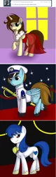 Size: 896x2808 | Tagged: artist:kloudmutt, ask, clothes, crufavers, derpibooru import, dress, hat, oc, oc:anchors, oc:bright spark, oc:roboshi, safe, sword, tumblr, uniform, unofficial characters only, weapon