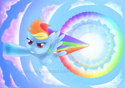 Size: 1024x724 | Tagged: safe, artist:trinamon, derpibooru import, rainbow dash, pegasus, pony, badass, cool, epic, female, flying, mare, solo, sonic rainboom