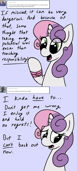 Size: 1280x2824 | Tagged: artist:xenithion, ask, blood mage sweetie belle, derpibooru import, safe, sweetie belle, tumblr