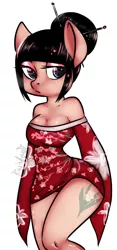 Size: 478x1024 | Tagged: anthro, anthro oc, artist:yukomaussi, chopsticks in hair, clothes, derpibooru import, dress, oc, panties, panty shot, safe, solo, underwear, unofficial characters only, wide hips