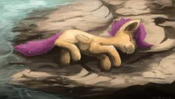 Size: 8000x4500 | Tagged: absurd resolution, alone, artist:fuzzyfox11, derpibooru import, eyes closed, fluffy, homeless, orphan, safe, scootalone, scootaloo, side, sleeping, smiling, snow, snowfall, solo