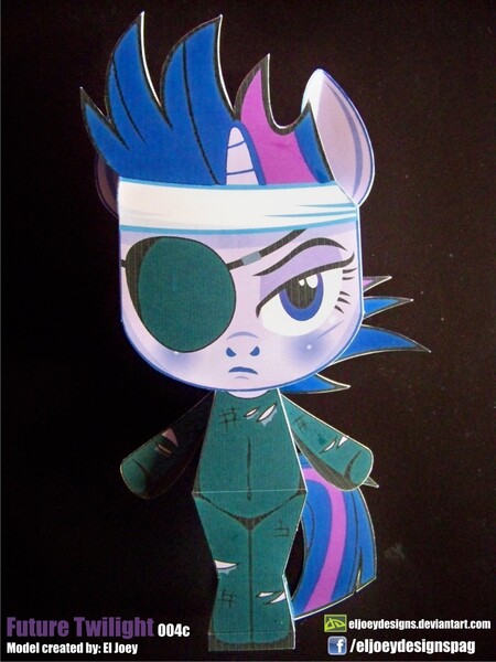 Size: 1139x1519 | Tagged: artist:eljoeydesigns, blushing, derpibooru import, eyepatch, future twilight, papercraft, safe, twilight sparkle