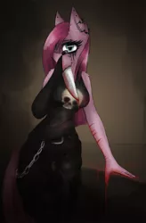 Size: 637x970 | Tagged: anthro, artist:ninjapony, breasts, cutting, grimdark, knife, pinkamena diane pie, pinkie pie, self harm, solo