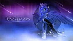 Size: 3840x2160 | Tagged: safe, artist:nemesis360, artist:romus91, derpibooru import, princess luna, alicorn, pony, beautiful, clothes, crown, dress, female, mare, shooting star, shooting stars, solo, vector, wallpaper