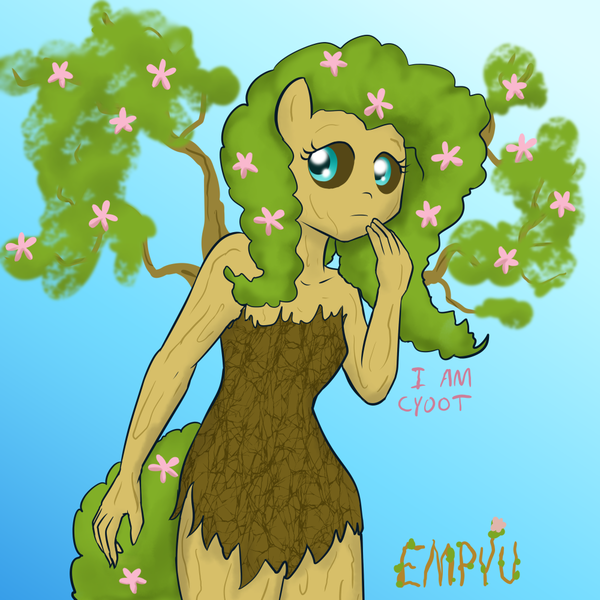 Size: 1000x1000 | Tagged: anthro, artist:empyu, derpibooru import, dryad, ent, fluttershy, fluttertree, groot, grootershy, safe, shy, species swap