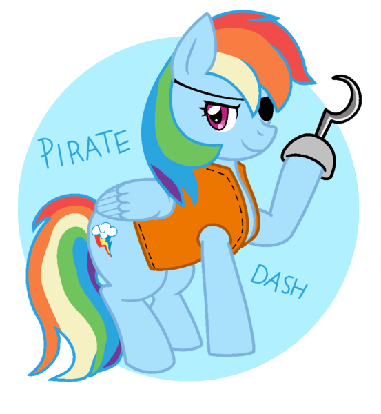 Size: 1045x1133 | Tagged: artist:stockingstreams, clothes, derpibooru import, hook, looking at you, patch, pirate, pirate dash, rainbow dash, raised hoof, safe, solo, submission