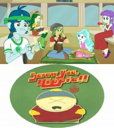 Size: 1920x2160 | Tagged: safe, derpibooru import, screencap, captain planet, paisley, sandalwood, starlight, sweet leaf, equestria girls, background human, eco kids, eric cartman, hippie, image macro, meme, south park