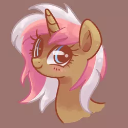 Size: 1800x1800 | Tagged: safe, artist:kinkypinkie, derpibooru import, oc, oc:softie swirl, unofficial characters only, pony, unicorn, portrait, smiling, solo