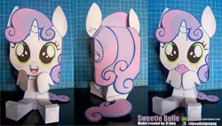 Size: 1762x999 | Tagged: artist:eljoeydesigns, belly button, blushing, cute, cutie mark crusaders, derpibooru import, milkshake, papercraft, safe, sweetie belle