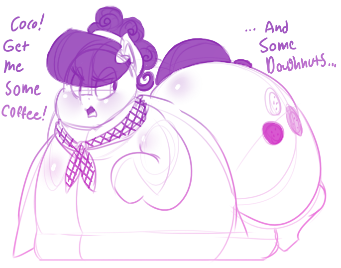 Size: 685x538 | Tagged: questionable, artist:secretgoombaman12345, derpibooru import, suri polomare, earth pony, pony, ass, belly, fat, immobile, impossibly large belly, impossibly large butt, impossibly wide hips, morbidly obese, obese, sketch, suri portlymare, thighs, wide hips