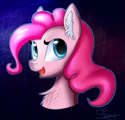 Size: 1844x1769 | Tagged: safe, artist:snowsky-s, derpibooru import, pinkie pie, bust, chest fluff, ear fluff, solo