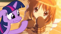 Size: 589x333 | Tagged: abuse, anime, crossover, crying, cute, derpibooru import, fist, hooves, italian twilight, kanon, safe, tsukimiya ayu, twilight sparkle, uguu