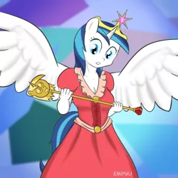 Size: 1000x1000 | Tagged: alicorn, alicornified, anthro, artist:empyu, breasts, busty gleaming shield, derpibooru import, element of magic, gleaming shield, princess, princess gleaming shield, race swap, rule 63, safe, shining armor, twilight scepter