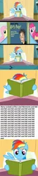 Size: 580x2686 | Tagged: safe, derpibooru import, edit, edited screencap, screencap, rainbow dash, earth pony, pegasus, pony, read it and weep, book, comic, exploitable meme, harry potter, meme, reading, reading rainbow, screencap comic, wat