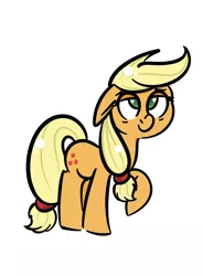 Size: 1024x1392 | Tagged: applejack, artist:tokipeach, derpibooru import, floppy ears, hatless, missing accessory, raised hoof, safe, simple background, sleepy, solo, tired