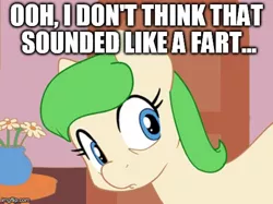 Size: 490x367 | Tagged: accident, artist:ajin, derpibooru import, edit, exploitable meme, female, image macro, imgflip, implied scat, implied sharting, meme, obligatory pony, oc, oc:spearmint splash, solo, solo female, suggestive, that wasn't a fart, unofficial characters only