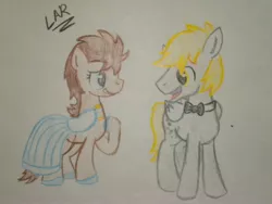 Size: 2592x1944 | Tagged: artist:artistbrony, bowtie, clothes, derpibooru import, derpy hooves, doctorderpy, doctor whooves, dopey hooves, dopeytoress, dress, female, male, rule 63, safe, shipping, straight, the doctoress, time turner