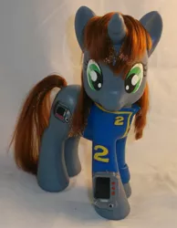 Size: 2345x3025 | Tagged: safe, artist:gryphyn-bloodheart, derpibooru import, oc, oc:littlepip, unofficial characters only, pony, unicorn, fallout equestria, fanfic, 3d print, clothes, custom, fashion style, female, irl, mare, photo, pipbuck, solo, toy, vault suit