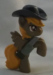 Size: 1161x1641 | Tagged: safe, artist:gryphyn-bloodheart, derpibooru import, oc, oc:calamity, unofficial characters only, pegasus, pony, fallout equestria, fanfic, battle saddle, blind bag, custom, gun, hat, irl, male, photo, rifle, solo, stallion, toy, weapon, wings