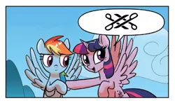 Size: 792x466 | Tagged: suggestive, artist:amy mebberson, derpibooru import, edit, idw, rainbow dash, twilight sparkle, twilight sparkle (alicorn), alicorn, pegasus, pony, spoiler:comic, spoiler:comic23, comic, female, implied tribadism, inverted mouth, lesbian, mare, scissors, shipping, tribadism, twidash, twilight justifies evil meme