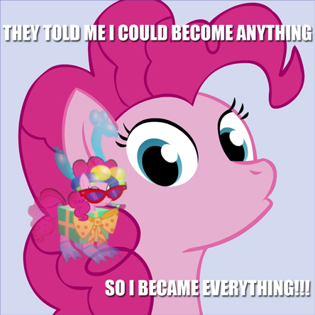 Size: 444x444 | Tagged: artifact, artist:chrisboe4ever, derpibooru import, image macro, meme, pinkie pie, safe, simple background, solo