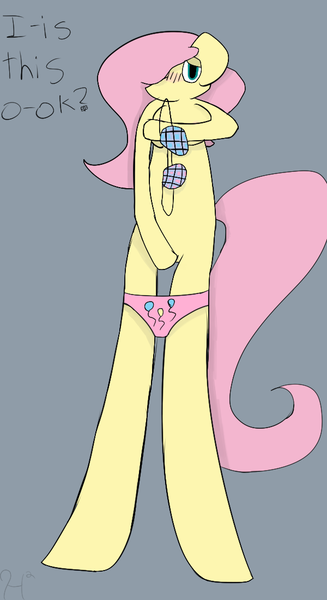 Size: 600x1100 | Tagged: anthro, artist:hippiehorsey, blushing, bra, breasts, clothes, covering, cutie mark underwear, derpibooru import, embarrassed, fluttershy, panties, pinkie pie, questionable, stripping, stylistic suck, underwear, undressing