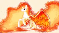 Size: 1500x844 | Tagged: artist:makc-hunter, derpibooru import, fire, flying, mane of fire, mane on fire, princess celestia, safe, solo