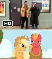 Size: 1280x1440 | Tagged: safe, derpibooru import, screencap, applejack, big macintosh, earth pony, pony, comparison, jay, jay and silent bob, male, silent bob, stallion, wink