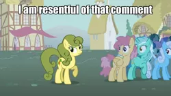 Size: 640x360 | Tagged: safe, derpibooru import, carrot top, dizzy twister, golden harvest, linky, lyra heartstrings, orange swirl, shoeshine, green hair, green mane, image macro, meme