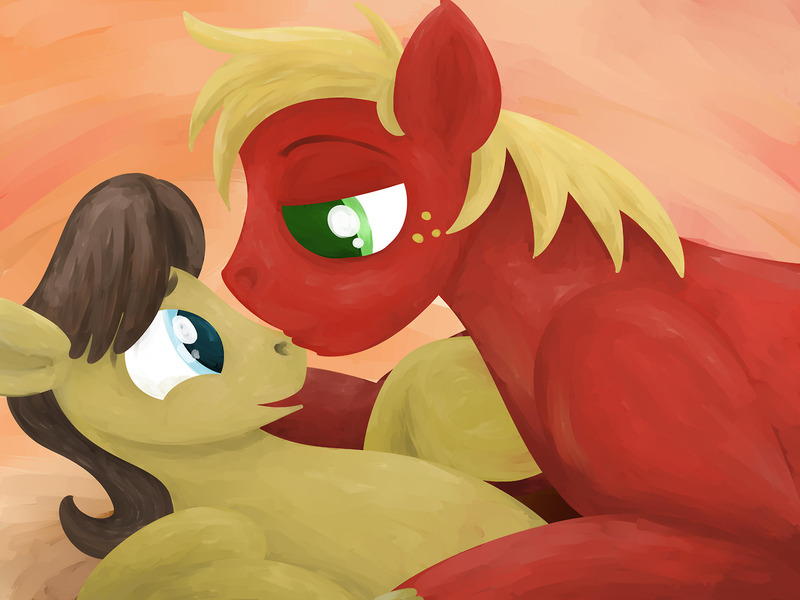 Size: 1280x960 | Tagged: safe, artist:writtenwaiver, derpibooru import, big macintosh, caramel, earth pony, pony, caramac, gay, kissing, male, shipping, stallion