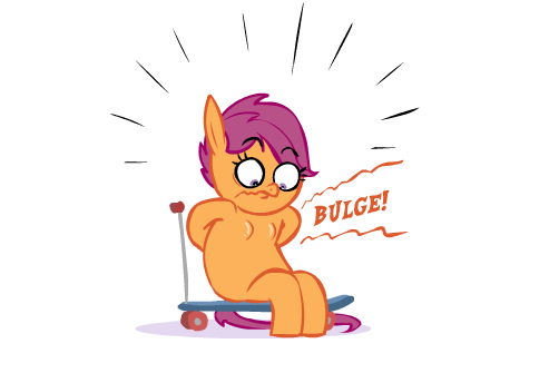 Size: 502x335 | Tagged: suggestive, artist:brutamod, derpibooru import, scootaloo, pegasus, pony, ass brutalewd, breasts, brutalewd, chestbreasts, female, filly, frown, misplaced boobs, puberty, scooter, simple background, wavy mouth, white background, wide eyes