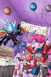 Size: 600x911 | Tagged: artist:caseycoller, comic cover, cover, crossover, derpibooru import, exclusive, g.i. joe, idw, idw advertisement, jem and the holograms, octavia melody, optimus prime, pinkie pie, pinkie prime, princess luna, rainbow dash, safe, snake eyes, snake eyes (gijoe), transformers, vinyl scratch