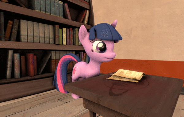 Size: 600x383 | Tagged: 3d, adorkable, animated, artist:dsmt, bookshelf, creeper, creepy, cringing, cute, derpibooru import, dork, embarrassed, eyes closed, floppy ears, frown, happy, prancing, princess celestia, reading, safe, smiling, source filmmaker, table, trotting, trotting in place, twiabetes, twilight sparkle, watching