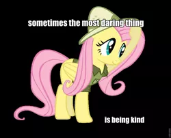 Size: 900x727 | Tagged: safe, artist:ninjamissendk, derpibooru import, edit, daring do, fluttershy, accessory swap, caption, clothes, costume, hat, image macro, meme, pith helmet, roflbot, solo